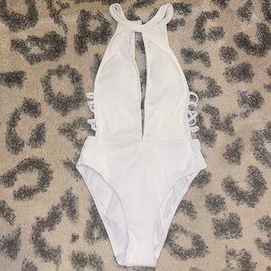 White cutout one piece swimsuit